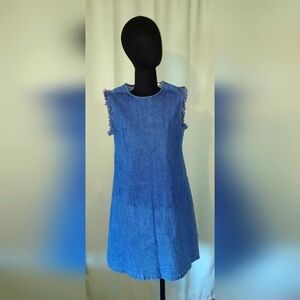 A Hope and Harlow Light Blue Denim Fringe Frayed Dress